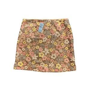 Loft Skirt Womens 6 Petite Multi Daisy Print Sequin Lined Side Zip Retro Mini